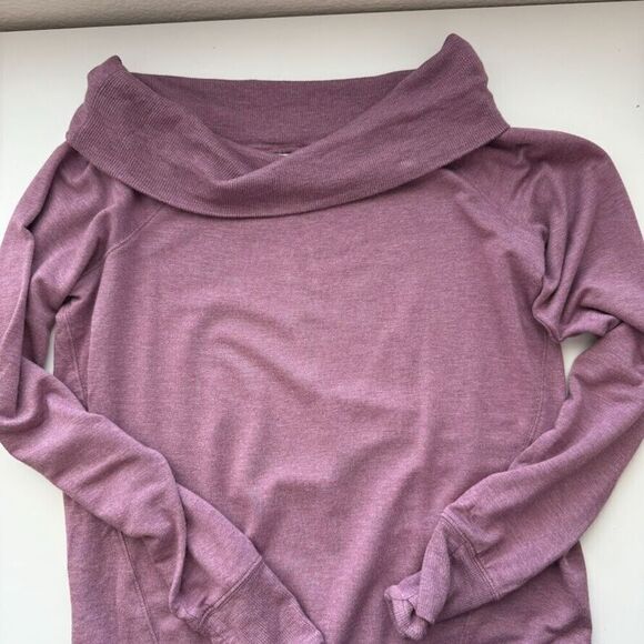 Athleta Sweatshirt Size XS Studio Barre Off Shoulder Purple Heathered Thumbhole - Picture 2 of 12